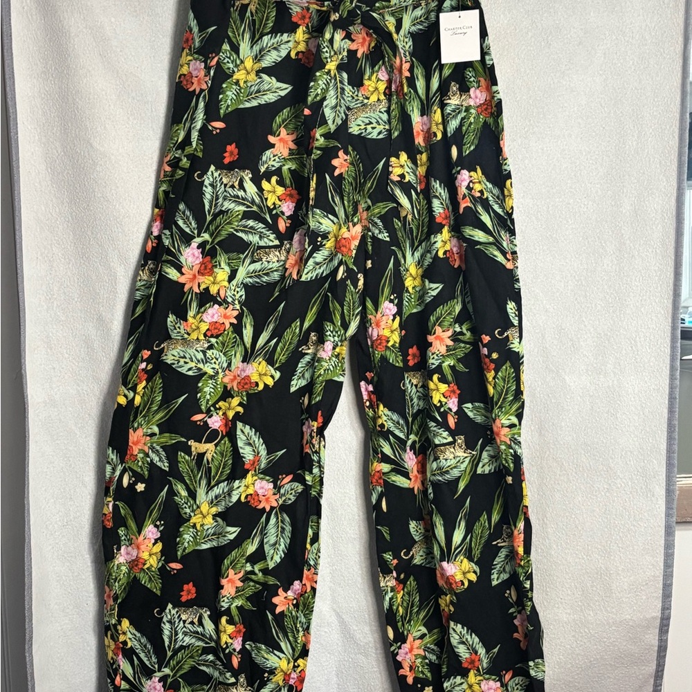 Floral Print Black Pants charter club XL NWT